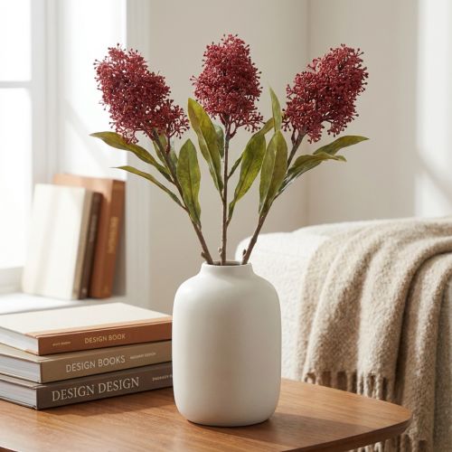 Skimmie Fiori Artificiali Borgogna Skimmia Japonica Effetto Secco 59cm 3 pezzi | Floristik24.it
