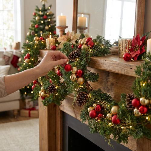 Prodotto Ghirlanda di abete artificiale 160 cm, decorazione natalizia, decorazione da parete e da finestra, effetto cedro
