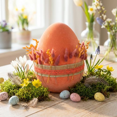 Uovo di Pasqua decorazione uovo arancione albicocca plastica floccata 20cm | Floristik24.it