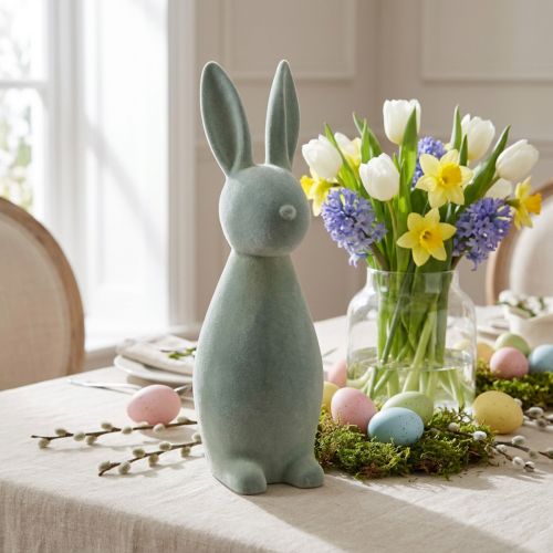 Coniglietto pasquale decorativo, floccato, grigio-verde, altezza 47 cm | Floristik24.it