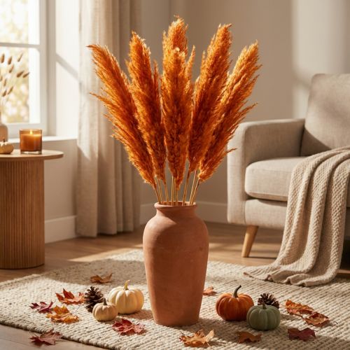 Prodotto Erba secca, erba di canna, erba decorativa, arancione, decorazione autunnale, 70 cm, 10 pezzi