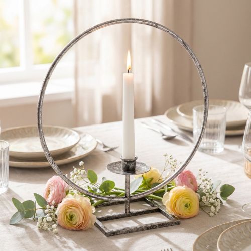 Decor anello portacandele in metallo argento shabby chic Ø32cm | Floristik24.it