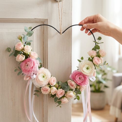 Anello in metallo a forma di cuore, decorazione sospesa in metallo, anello decorativo nero L32,5 cm 4 pezzi | Floristik24.it