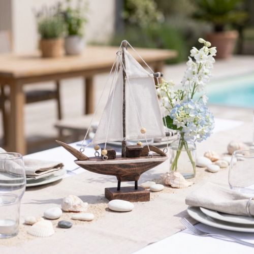Decorazione per barca a vela nave in legno di pino marrone 22,5×4×29 cm | Floristik24.it