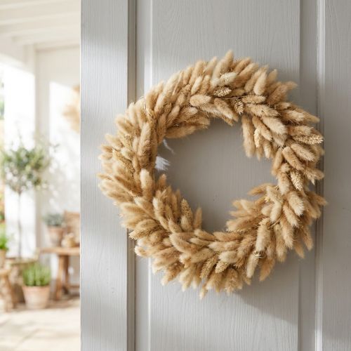 Ghirlanda per porta, ghirlanda decorativa, ghirlanda di fiori secchi, erba vellutata, Lagurus, stile boho, decorazione naturale, Ø31cm | Floristik24.it