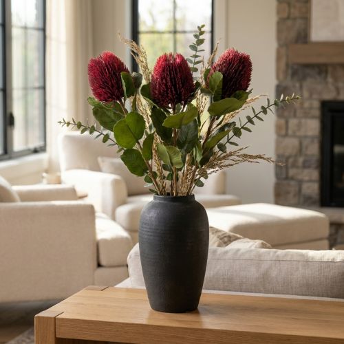 Fiori artificiali, Banksia, Proteaceae rosso vino L58cm A6cm 3 pezzi | Floristik24.it