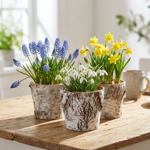 Vaso di betulla fioriera piccola betulla bianca Ø10cm H8,5cm 6 pz | Floristik24.it