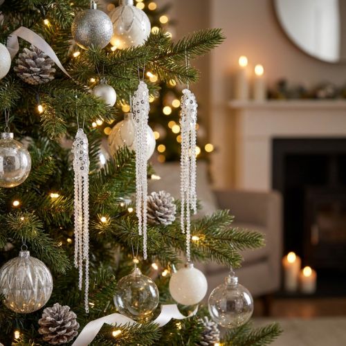 Decorazione per albero di Natale decorazione con ghiaccioli argento trasparente 15 cm 8 pezzi | Floristik24.it