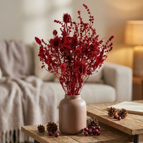 Mazzo di fiori secchi, rosso vino, cardo decorativo, 40 cm, 80 g | Floristik24.it