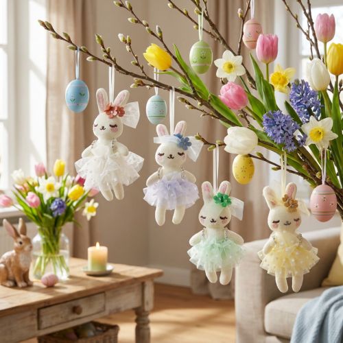 Prodotto Decorazione coniglietto pasquale coniglietta peluche 12 cm 5 pz
