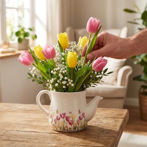 Brocca in ceramica con motivo floreale per accenti primaverili nella zona giorno 20 cm | Floristik24.it