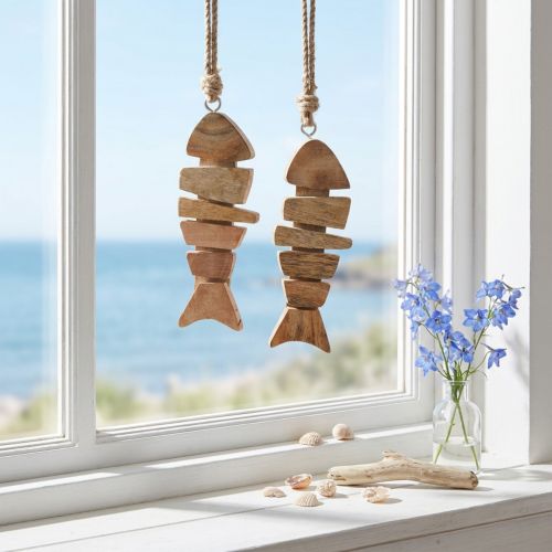 Appendiabiti decorativo pesce in legno marittimo in naturale 16x2x5cm 2pz | Floristik24.it