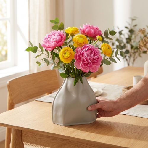 Vaso decorativo in ceramica grigia moderna decorazione in ceramica 22×9×22,5cm | Floristik24.it