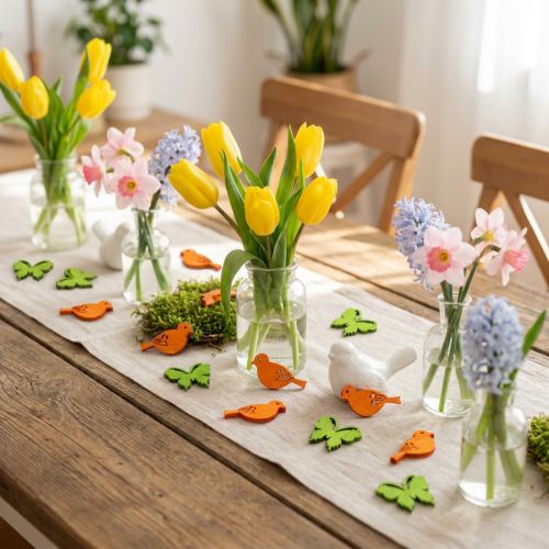 Decorazione decorativa a forma di uccello e farfalla in legno colorato 2 cm 144 pz | Floristik24.it