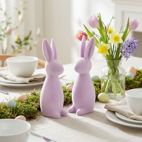 Coniglietti pasquali decorativi floccati – 2a scelta – viola chiaro 8×10×29cm 2 pezzi | Floristik24.it