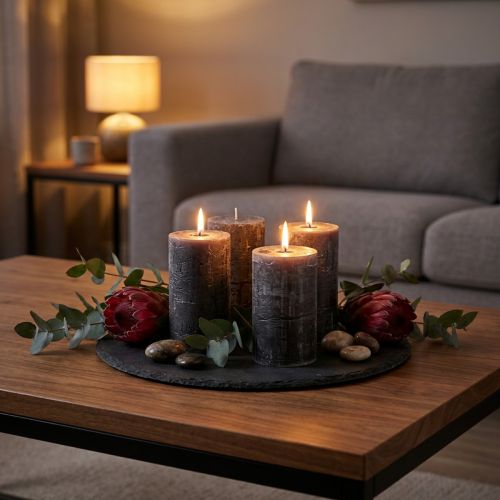 Candele a colonna color antracite, 70×120 mm, set da 4 pezzi - Eleganti candele di cera per decorazioni e atmosfera | Floristik24.it