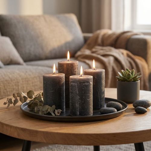 Candele in tinta unita Candele a colonna antracite 60×80mm 4pz | Floristik24.it