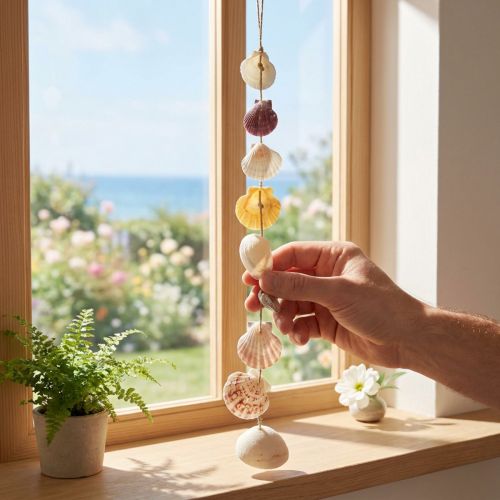 Prodotto Appendino decorativo decorazione conchiglia marittima naturale Ø5–10cm 70cm