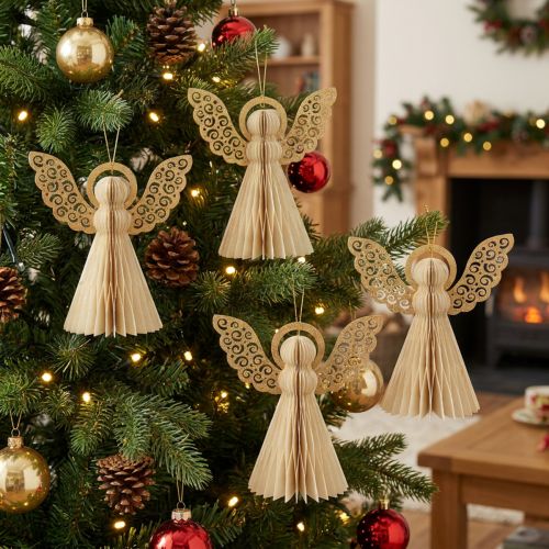 Angelo di carta Decorazione angelo di Natale carta crema H12cm 4 pz | Floristik24.it