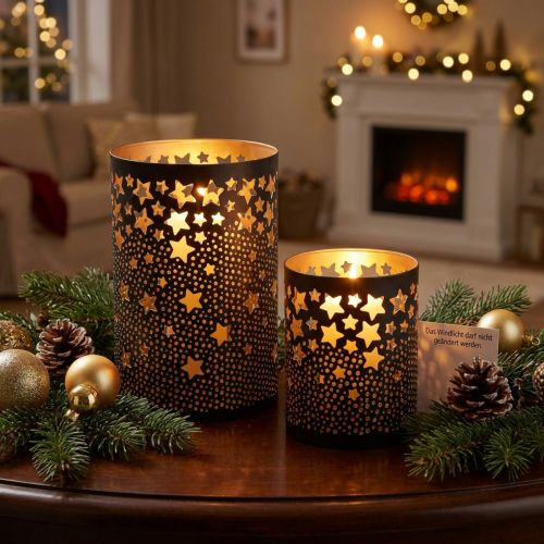 Portacandele stelle in metallo nero/oro H10/15 cm set da 2 | Floristik24.it