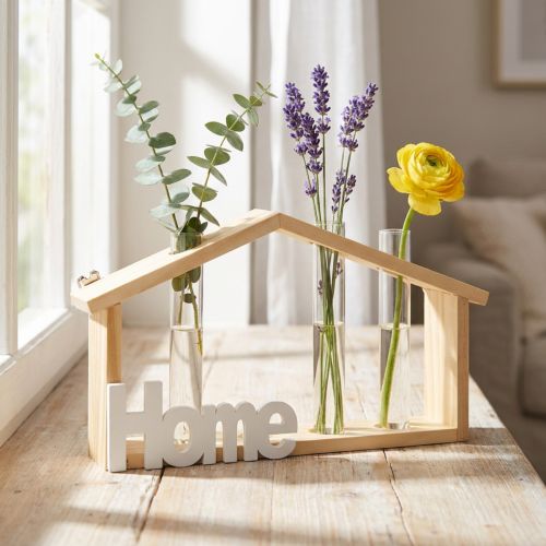 Decorazione da parete in legno, arredamento per la casa, vaso provetta, portafiori, 27,5x4,5x14,5cm | Floristik24.it