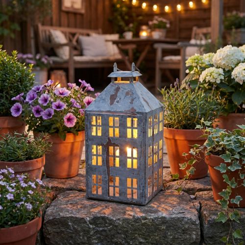 Lanterna decorativa vintage, faro in metallo, stile shabby chic, H35cm | Floristik24.it