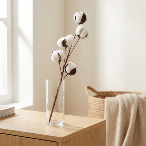 Ramo decorativo in cotone Ramo decorativo in vero cotone 5 teste 50 cm | Floristik24.it