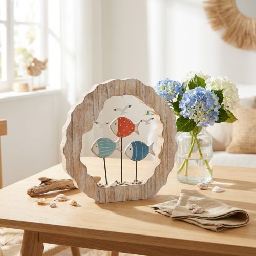 Decorazione da tavola in legno di pesce da posizionare decoro marittimo blu, rosso Ø28cm | Floristik24.it