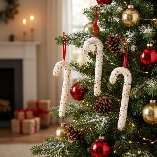 Ganci per bastoncini di zucchero, decorazione bianca con glitter colorati, 30 cm, set da 4 pezzi | Floristik24.it
