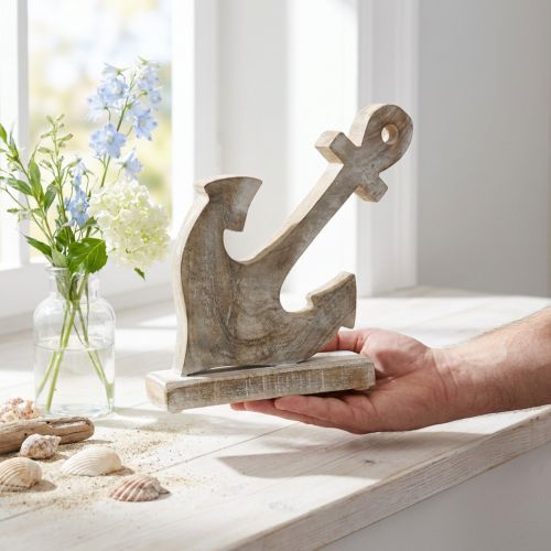Ancora in legno, ancora decorativa, shabby chic, bianco, naturale, 22 cm | Floristik24.it