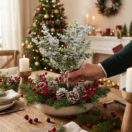 Ramo di eucalipto artificiale innevato ramo decorativo eucalipto Natale 48 cm | Floristik24.it