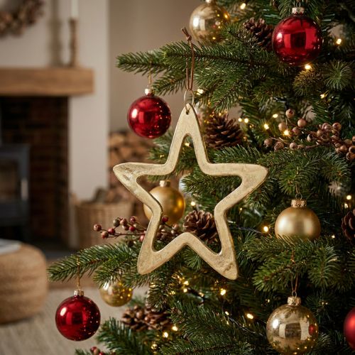 Ciondolo natalizio, decorazione stella per l'Avvento, decorazione stella dorata 14×14cm | Floristik24.it