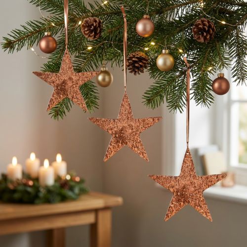 Stella decorativa da appendere, decorazione dell'Avvento, pendenti in metallo color rame 12×13cm 3pz | Floristik24.it