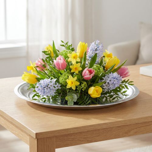 Piatto decorativo in metallo argento lucido Ø36cm H3cm | Floristik24.it