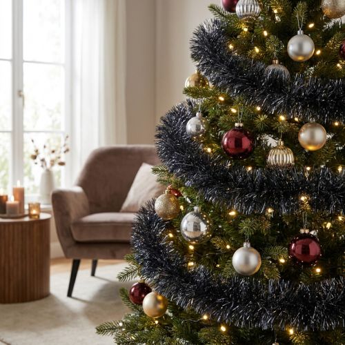 Ghirlanda di orpelli albero di Natale in nero 270 cm 2 pezzi | Floristik24.it