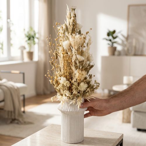Fiori secchi, cappello decorativo bianco oro, Phalaris, 30 cm, 200 g | Floristik24.it