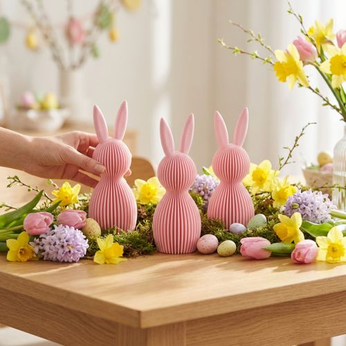 Prodotto Coniglietto pasquale decorativo, simbolo per l'arredamento primaverile della casa, 13 cm, 3 pezzi