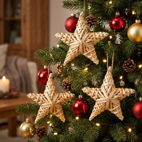 Stelle decorative in rattan per Natale, 14,5 cm, set da 3 | Floristik24.it
