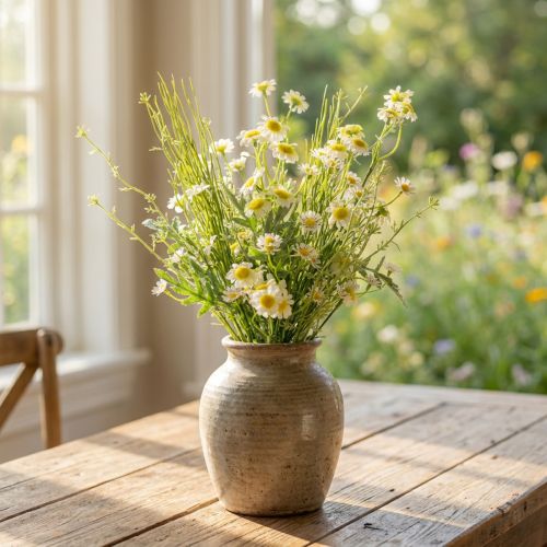 Bouquet di camomilla artificiale verde bianco giallo 45 cm | Floristik24.it