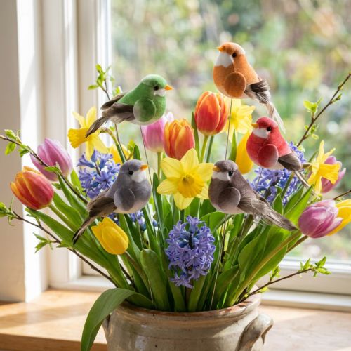 Uccelli decorativi, decorazioni artificiali per la casa, occasioni primaverili, con piumaggio colorato fatto di piume vere, 5 cm, 18 pezzi | Floristik24.it
