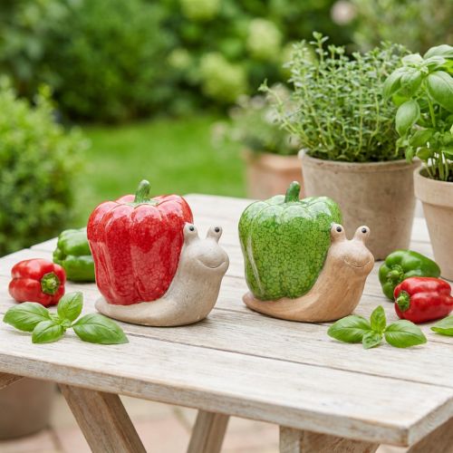 Lumache decorative pepe in ceramica rosso verde H10cm 2 pz | Floristik24.it