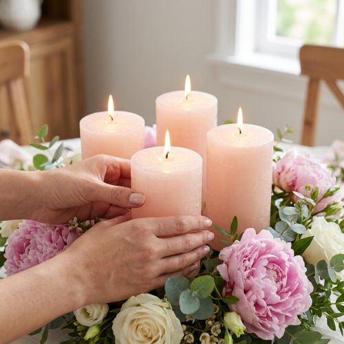 Candele a colonna rosa intenso, rosa chiaro, 60x80 mm, set da 4, decorazione | Floristik24.it