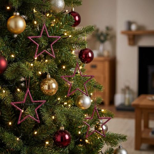 Decorazioni natalizie a forma di stelle glitterate da appendere, in glitter color bacca, set da 40, 7,5 cm - Decorazioni festive per l'albero di Natale e per le finestre | Floristik24.it