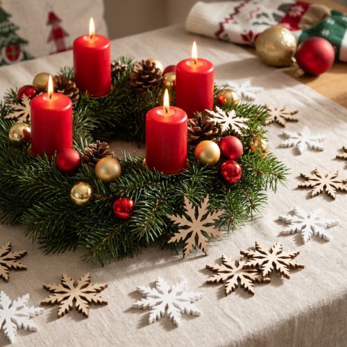 Prodotto Shaker decorativi fiocchi di neve in legno naturale bianco Ø3cm 48 pz
