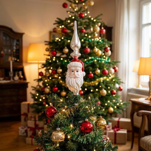 Puntale per albero in vetro Babbo Natale Puntale per albero di Natale 34 cm | Floristik24.it