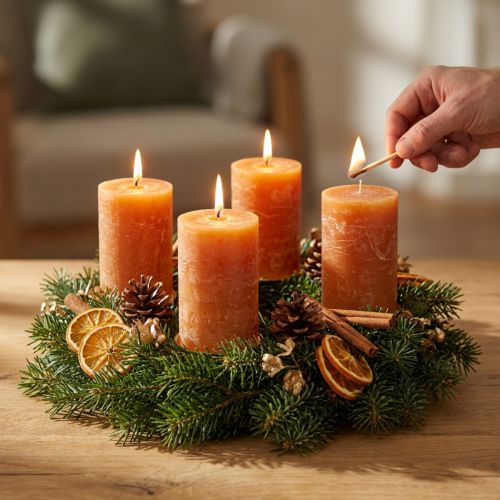 Candele a colonna, arancione scuro, tinta unita, design Tramonto, 60x100mm, 4 pezzi, rustico, estate, autunno, Avvento | Floristik24.it