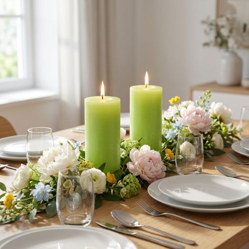 Set di 2 candele a colonna colorate, verde lime, 85×200 mm, lunga durata di combustione | Floristik24.it