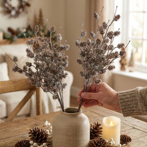 Prodotto Ramo di larice rami decorativi artificiali coni bianchi 52 cm 3 pz