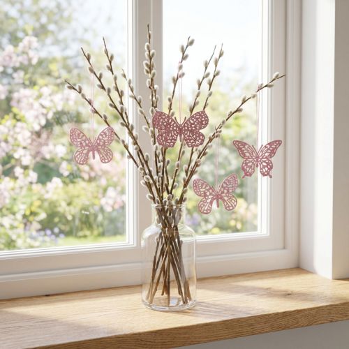 Appendiabiti Deco farfalla rosa glitter 8cm 12pz | Floristik24.it