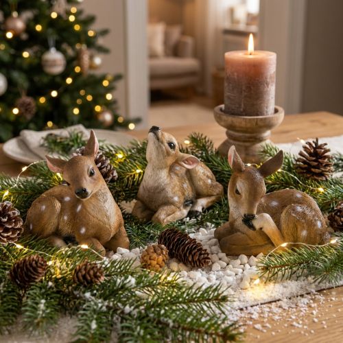 Decorazione da tavolo a forma di cervo, cerbiatto sdraiato, 13×6,5×12 cm, 3 pezzi | Floristik24.it